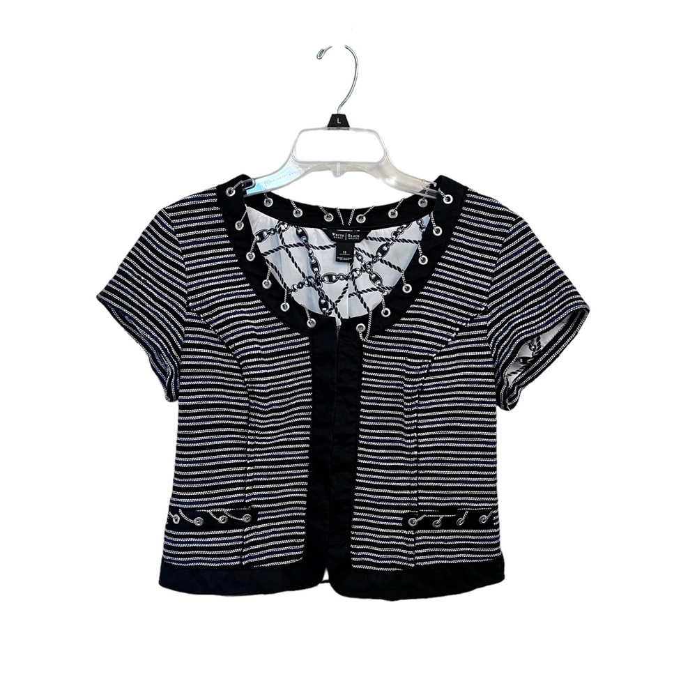 White House Black Market Womens Striped Chain Laced Blazer Jacket Size 12